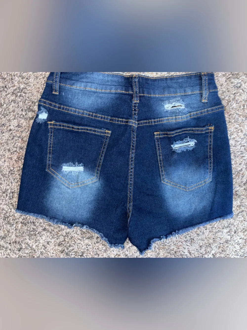 Dark Blue Distressed Denim Shorts